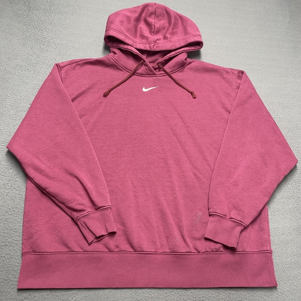 Nike Hoodie Womens 1X Pink Pullover Sweatshirt Fleece Swoosh Logo Plus Size